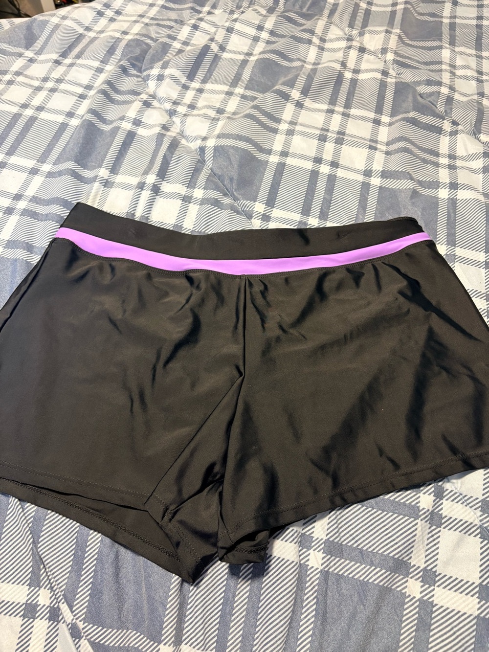 Women's Black swim Shorts with Purple Trim large